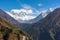 Himalayas mountain range along the way to Everest base camp including Everest, Nuptse, Lhotse, and Ama Dablam, Nepal