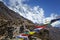 Himalayas,Prayer flags, strung along mountain ridges and peaks high in the Himalayas