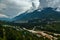 Himalayn valley with city and clouds