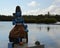 Hindu deity statues around the Sacred Lake in Mauritius