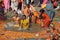 Hindu devotees come to confluence of the Ganges River for holy dip during the festival Kumbh Mela