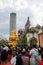 Hindu devotees gather welcome golden chariot arrival during Thaipusam