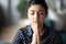 Hindu girl student folding hands, praying god for good luck.