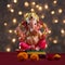 Hindu God Ganesha on Blured bokeh background, Ganesha Idol