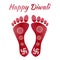 Hindu Goddess Laxmi`s footprint for good luck with text of Diwali greetings