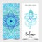 Hindu Lord Ganesha. Yoga card design. Colorful template for spiritual retreat or yoga studio. Ornamental business cards