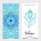 Hindu Lord Ganesha. Yoga card design. Colorful template for spiritual retreat or yoga studio. Ornamental business cards, oriental