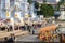 Hindu people perform puja (ritual ceremony) in the evening, at holy Pushkar Sarovar lake,India