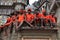 Hindu pilgrims wearing saffron dress looks as they visit the Kashi Viswanath temple