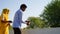 Hindu religious man offering food placed on a green leaf during a Hindu Ritual in the month of Sharada. Pitru paksha concept