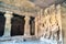 Hindu sculptures in the cave 1 on Elephanta Island. Mumbai, India