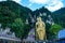 Hindu temple in front Lord Murugan Statue at Batu Cave Malaysia