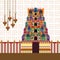 Hindu Temple on Pattern Background