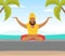 Hindu in Turban Soaring in the Air and Meditating in Yoga Lotus Position Vector Illustration