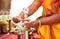 Hindu wedding rituals Traditional south Indian brass oil lamp with people