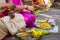 Hindu women making a ritual offering.