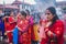 Hindu women offer prayers at the Pashupatinath temple during Teej festival