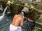 Hindu worshipers bath at holy water temple on bali