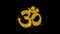 Hinduism, meditation, om, yoga hindu symbol, indian religion icon sparks particles on black background.