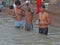 Hindus perform ritual puja at dawn in the Ganges