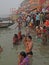 Hindus perform ritual puja at dawn in the Ganges