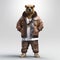 Hip-hop Bear: 3d Portrait Of A Stylish Brown Bear In Sunglasses And Leather Jacket