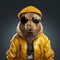 Hip-hop Beaver: A Stylish 3d Rendering Of A Yellow-jacketed Cavy