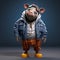 Hip-hop Inspired 3d Cartoon Pig In Plaid Jacket And Sneakers