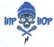 Hip Hop music vector logo or label with wicked skull and two microphones crossed like crossbones, Rap rhymes night club party