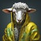 Hip-hop Sheep In Yellow Jacket - Photorealistic Surrealism Art