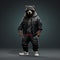 Hip-hop Style Black Bear 3d Rendering On Hoodie