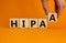 HIPAA, Health Insurance Portability and Accountability Act of 1996 symbol. Words `HIPAA, Health Insurance Portability and