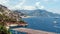 Hiper time lapse view from Conca dei Marini on Amalfi bay, Luxury boats traffic, ocean liner, fishing boats, tourist season. water