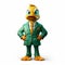 Hiperrealistic Cartoon: Friendly Anthropomorphic Duck In Green Turquoise Suit