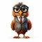 Hiperrealistic Cartoon Owl In Suit: Three-dimensional Bronzepunk Character
