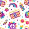 Hippie Bohemian Sticker Element Vector Seamless Pattern Template