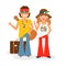 Hippie Couple Hitchhiking Vector Illustration