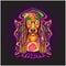 Hippie dog bohemian clothes with art nouveau background illustrations