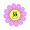 Hippie groovy chamomile smiley strange character good vibes. Retro daisy flower head crazy mascot melting face