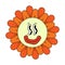 Hippie groovy chamomile smiley strange character. Retro daisy flower head crazy mascot melting face. Psychedelic