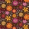 Hippie groovy psychedelic flowers with surreal eyes seamless pattern in red, orange, yellow, pink and white