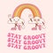 Hippie marching rainbow with stay groovy slogan
