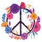 Hippie peace symbol with flowers, leaves and buds. Collection decorative floral design elements.