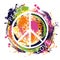 Hippie peace symbol. Peace and love. Colorful hand drawn grunge style art.