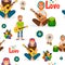 Hippie people with guitar seamless pattern