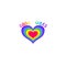 Hippie poster colorful good vibes slogan and heart shape in rainbow colors on white background.