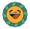 Hippie sticker, smiling character showing tongue