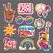 Hippie stickers or icons hand gesturing victory