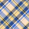 Hippie texture check textile, customizable vector tartan fabric. Nostalgia seamless plaid background pattern in blue and amber