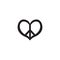 Hippie vintage peace symbol icon. Pacific sign in heart`s shape logo.